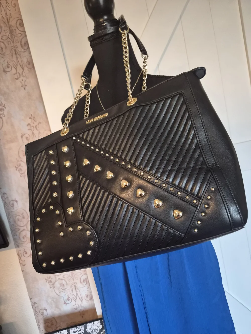 Love Moschino Black Studded Shoulder Tote with Chain Straps
